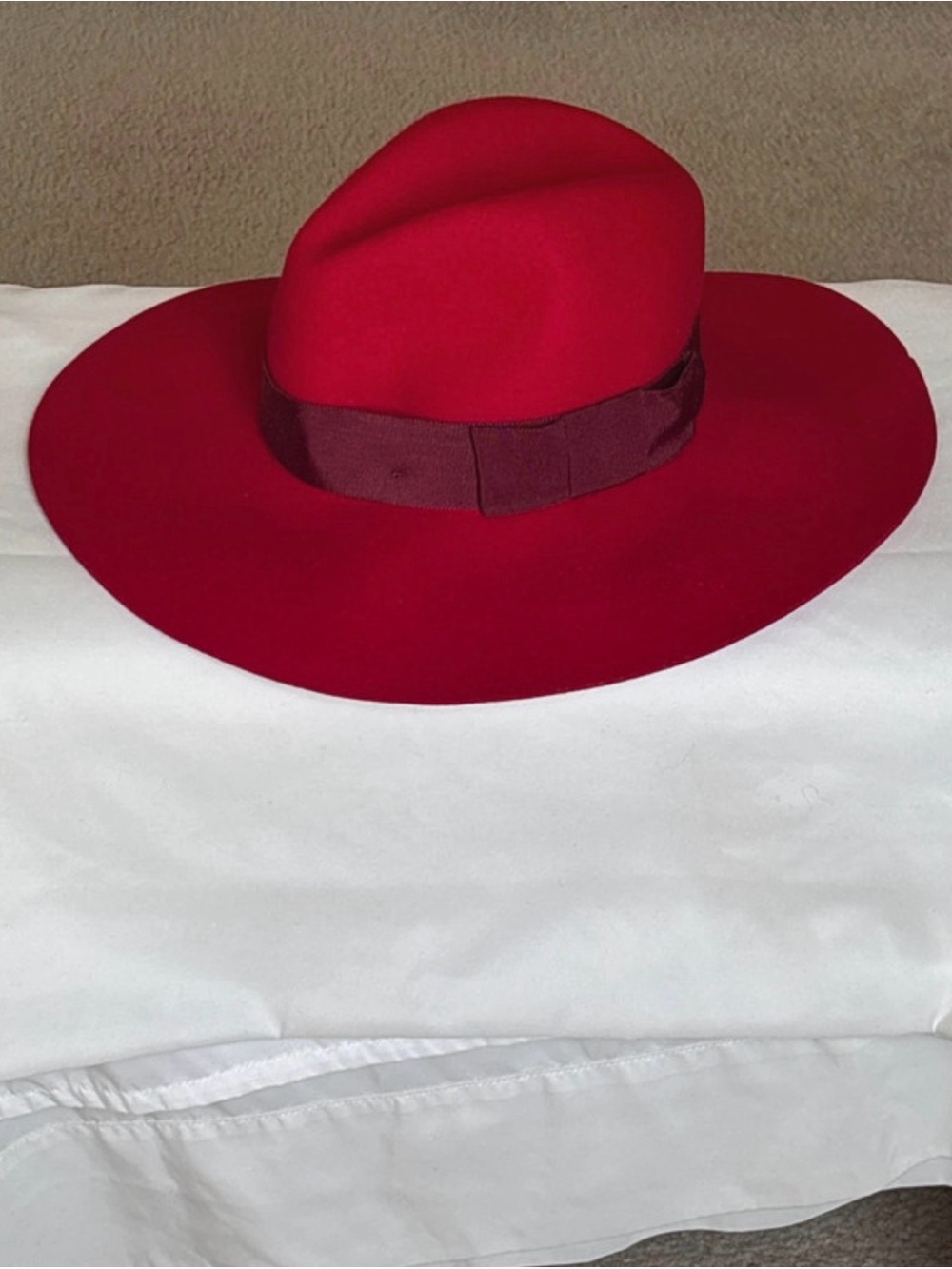 Brixton Wide-Brim Felt Fedora in Deep Red with Burgundy Band
